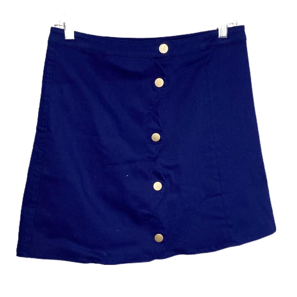 Harper Heritage Women's Mini Skirt Sz M Royal Blue Gold Button-Down Cotton Cute